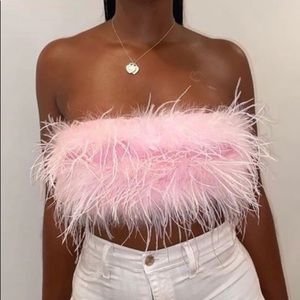 BRAND NEW Fashion Nova Pink feather tube top